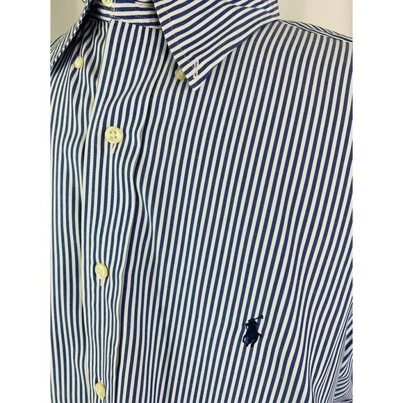 17 (34/35) Ralph Lauren Yarmouth 100% Cotton Blue White Button Down Shirt Men's - Picture 4 of 8